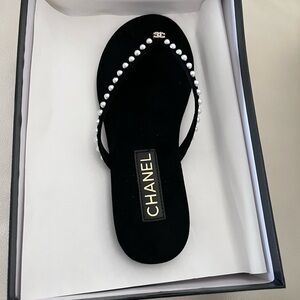Chanel Black Pearl Embellished Women's Sandals